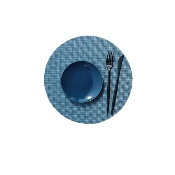 AMDXD Set of 2 Placemats Washable Round 70% Vinyl 30% Polyester Place Mats Modern European Style Woven Texture Heat Resistant Table Coasters Washable Round Blue for Table Bar 35 cm