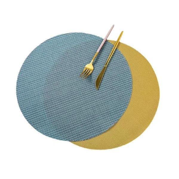 AMDXD Set of 2 Placemats Washable Round 70% Vinyl 30% Polyester Place Mats Modern European Style Woven Texture Heat Resistant Table Coasters Washable Round Blue for Table Bar 35 cm