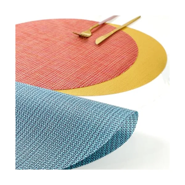 AMDXD Set of 2 Placemats Washable Round 70% Vinyl 30% Polyester Place Mats Modern European Style Woven Texture Heat Resistant Table Coasters Washable Round Blue for Table Bar 35 cm
