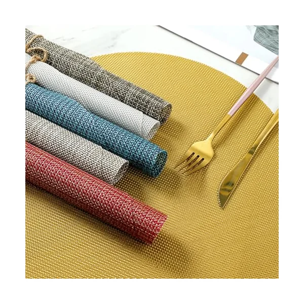 AMDXD Set of 2 Placemats Washable Round 70% Vinyl 30% Polyester Place Mats Modern European Style Woven Texture Heat Resistant Table Coasters Washable Round Blue for Table Bar 35 cm