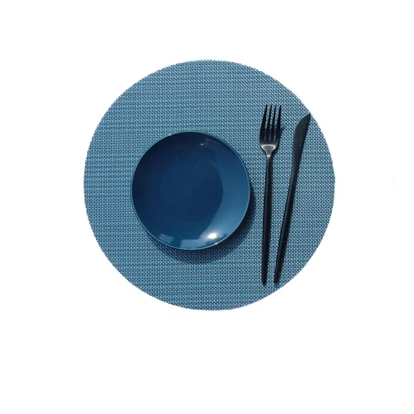 AMDXD Set of 2 Placemats Washable Round 70% Vinyl 30% Polyester Place Mats Modern European Style Woven Texture Heat Resistant Table Coasters Washable Round Blue for Table Bar 35 cm