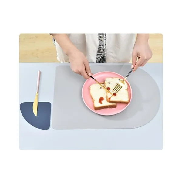AMDXD Set of 4 Place Mats Natural with Coasters, Oval, PU Leather Place Mats, Modern, Reversible, Two-Tone, Plain, Heat-Resistant, Dining Table Mat, Navy Blue, Grey for Restaurant, 30 x 44 cm