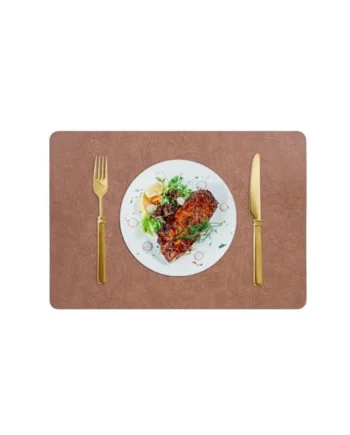 AMDXD Set of 6 Christmas Placemats, Square, PVC Leather Place Mats, Christmas, Washable, Reversible, Plain Cowhide Texture, Table Coasters, Living Room, Orange Brown, 30 x 43 cm
