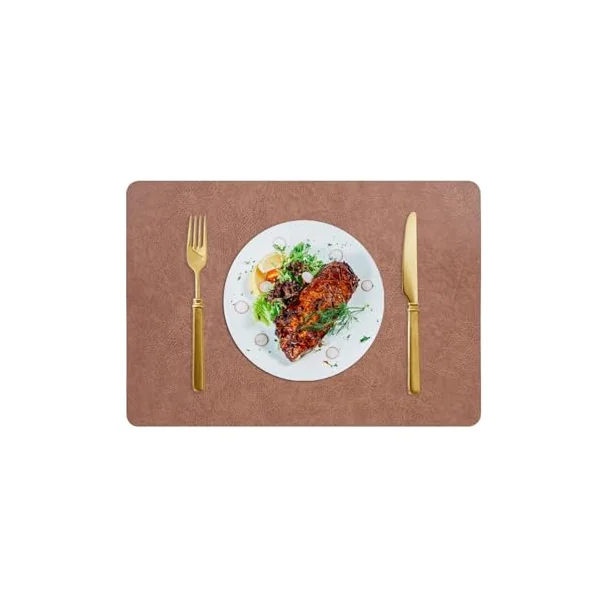 AMDXD Set of 6 Christmas Placemats, Square, PVC Leather Place Mats, Christmas, Washable, Reversible, Plain Cowhide Texture, Table Coasters, Living Room, Orange Brown, 30 x 43 cm