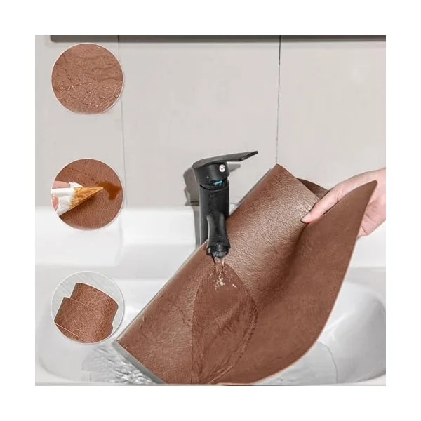 AMDXD Set of 6 Christmas Placemats, Square, PVC Leather Place Mats, Christmas, Washable, Reversible, Plain Cowhide Texture, Table Coasters, Living Room, Orange Brown, 30 x 43 cm