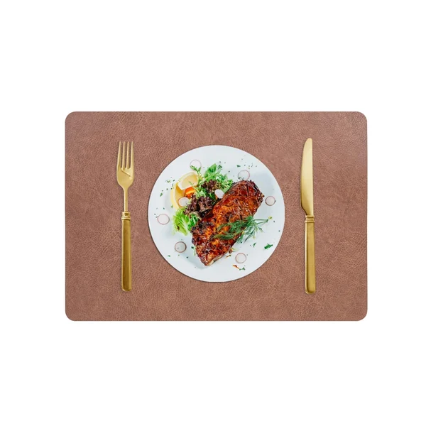 AMDXD Set of 6 Christmas Placemats, Square, PVC Leather Place Mats, Christmas, Washable, Reversible, Plain Cowhide Texture, Table Coasters, Living Room, Orange Brown, 30 x 43 cm