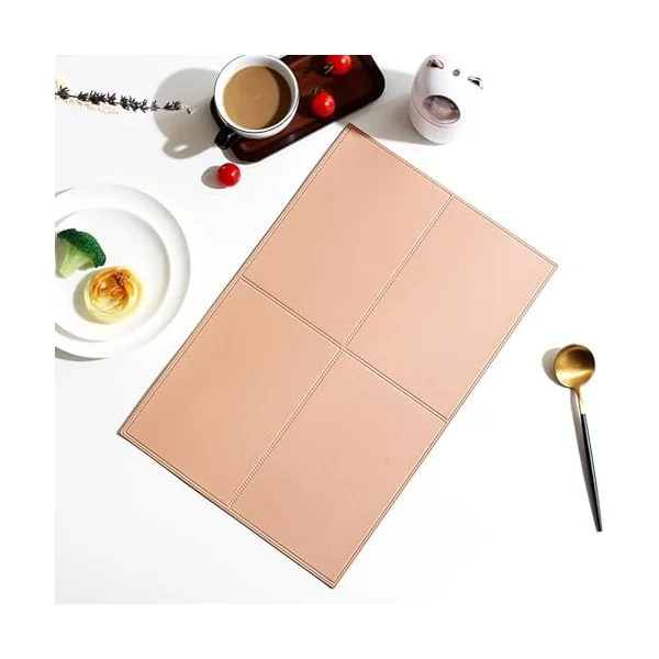 AMDXD Set of 6 Placemats with Motif, Table Mats Set PU Leather Plain Rectangular Texture Washable Place Mats Square for Home Dining Table, Rose, 30 x 45 cm