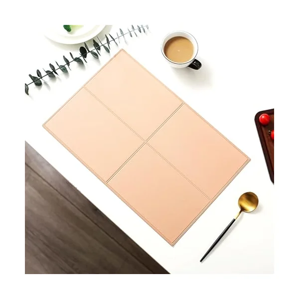 AMDXD Set of 6 Placemats with Motif, Table Mats Set PU Leather Plain Rectangular Texture Washable Place Mats Square for Home Dining Table, Rose, 30 x 45 cm
