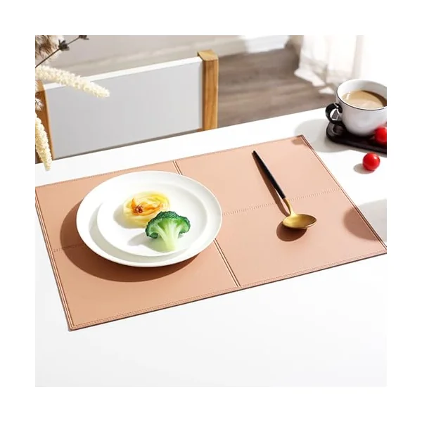 AMDXD Set of 6 Placemats with Motif, Table Mats Set PU Leather Plain Rectangular Texture Washable Place Mats Square for Home Dining Table, Rose, 30 x 45 cm