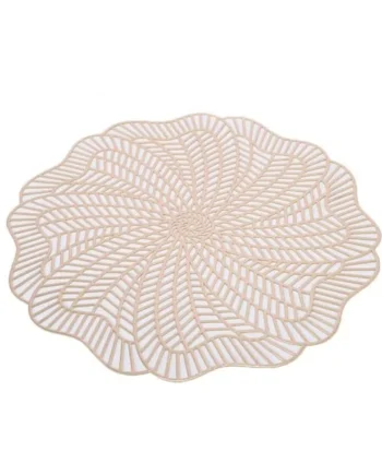 AMDXD Set of 6 Vintage PVC Place Mats Natural Flowers Heat Resistant Table Mat Desk Gold for Kitchen and Restaurant 38 cm