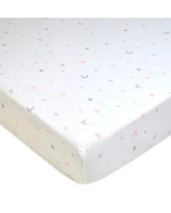 American Baby Company 100% Natural Cotton Fitted Crib Sheet 52" x 28" - Soft, Breathable, Hypoallergenic & Gentle Toddler Bed Sheet, Pink Stars and Moon, Neutral for Boys & Girls