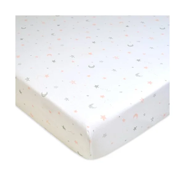 American Baby Company 100% Natural Cotton Fitted Crib Sheet 52" x 28" - Soft, Breathable, Hypoallergenic & Gentle Toddler Bed Sheet, Pink Stars and Moon, Neutral for Boys & Girls