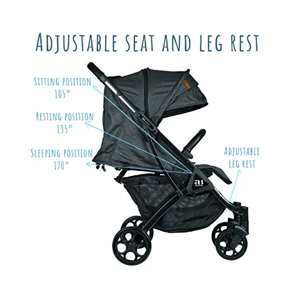 Amonev Lightweight Stroller, Premium Compact Travel Stroller. Fully Reclining Seat Suitable for Toddlers and Children (Dark Grey), 1 Count (Pack of 1)