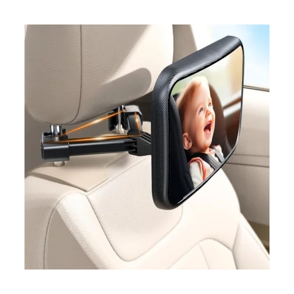 Anatec Baby Car Mirror, Car Seat Mirror for Rear Facing, Upgraded Safety Car Mirror for Infant Newborn with Hook Clip Design Non-Shaking Wide Crystal View Shatterproof Crash Tested Adjustable Easy