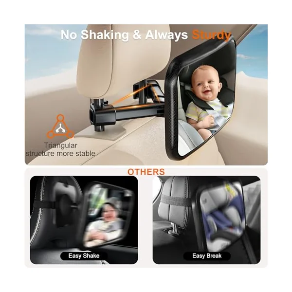 Anatec Baby Car Mirror, Car Seat Mirror for Rear Facing, Upgraded Safety Car Mirror for Infant Newborn with Hook Clip Design Non-Shaking Wide Crystal View Shatterproof Crash Tested Adjustable Easy