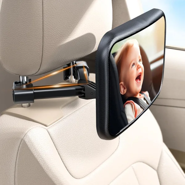Anatec Baby Car Mirror, Car Seat Mirror for Rear Facing, Upgraded Safety Car Mirror for Infant Newborn with Hook Clip Design Non-Shaking Wide Crystal View Shatterproof Crash Tested Adjustable Easy