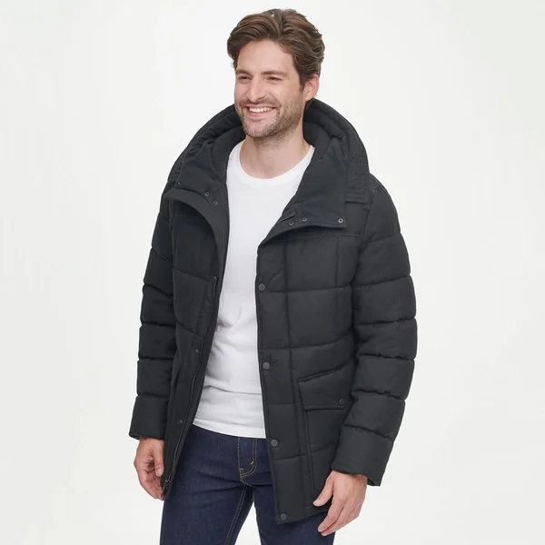 Andrew Marc Men's Textured Coat in Charcoal Black, Extra Extra Large