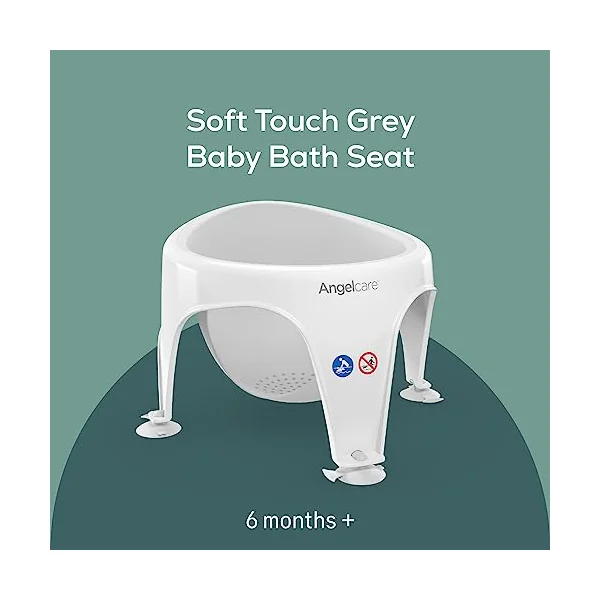 Angelcare - Baby Bath Seat - Soft Touch Support - Water Level Indicator - Fixation by Suction Cups - Grey