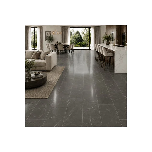 Anglo Flooring Marbra Anthracite, Gloss Dark Grey Marble Tile Effect, Laminate Flooring, 8mm, 2.19m²
