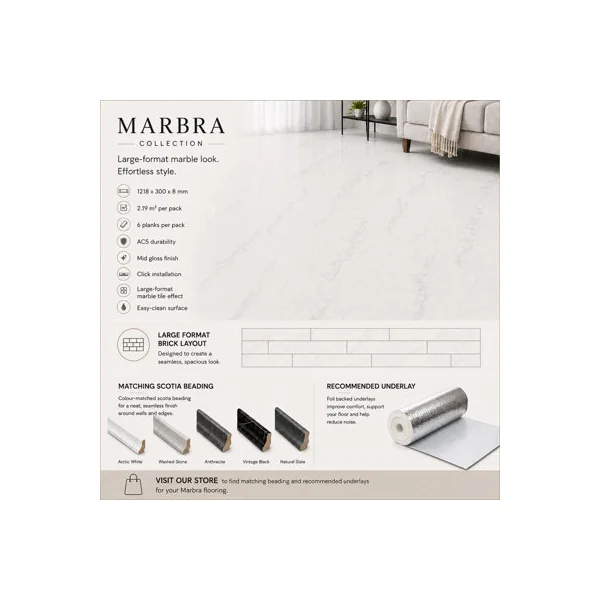 Anglo Flooring Marbra Natural Slate, Gloss Slate Tile Effect, Laminate Flooring, 8mm, 2.19m²