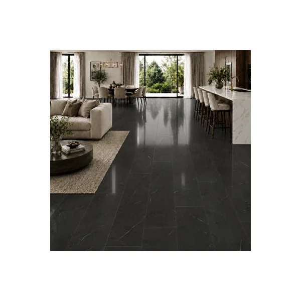 Anglo Flooring Marbra Vintage Black, Gloss Black Marble Tile Effect, Laminate Flooring, 8mm, 2.19m²