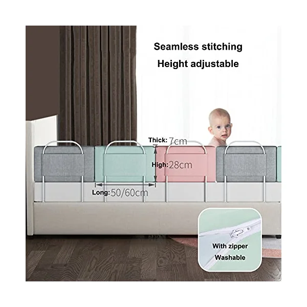 Anti-fall Bedside Baffle Fence, 1m-2m Bed Rail,Safety Bumper Rails & Kids - Height Adjustable Bed Side Rail Guard – Easy Fixing(Size:50CM,Color:Grey)