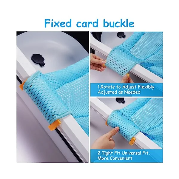 Aolso Baby Bath Net, Newborn Seat Support Bather Net for Bathtub, Pad Non Slip Bathtub Adjustable Cushion 0-3 Years, Four Points - Blue