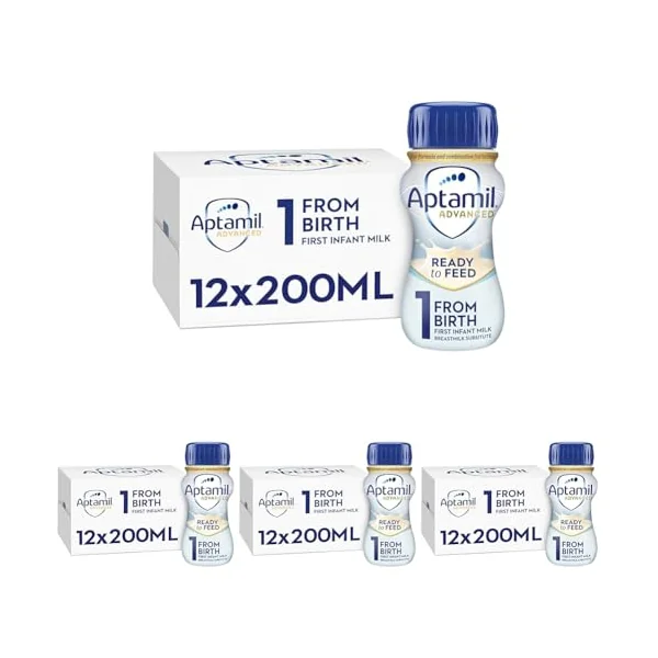 Aptamil Advanced 1 First Infant Baby Milk Ready to Use Liquid Formula, from Birth, 200ml (Pack of 48)