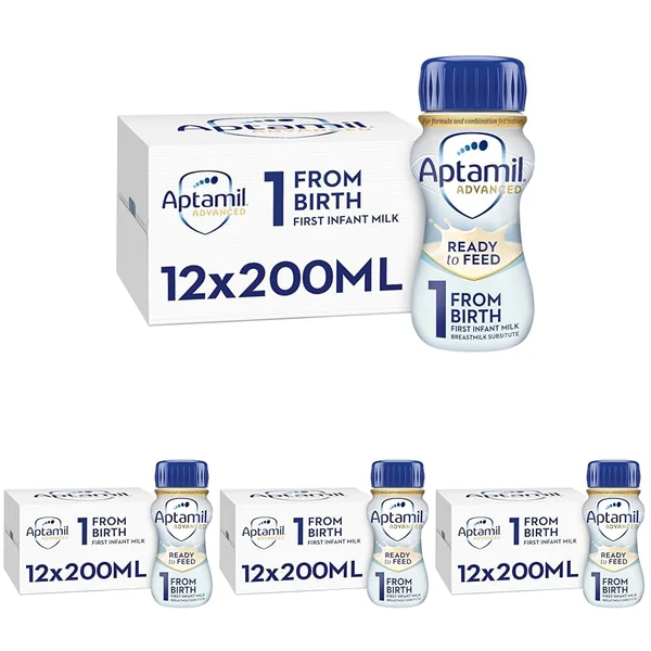 Aptamil Advanced 1 First Infant Baby Milk Ready to Use Liquid Formula, from Birth, 200ml (Pack of 48)