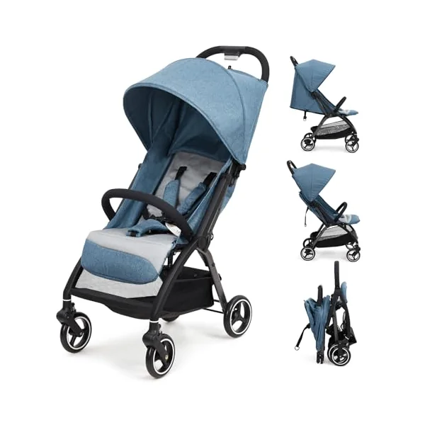 Aptliton Compact Travel Stroller Pushchair from Birth to 22kg (4 Years) – Lightweight One-Hand Fold Buggy with Large Shopping Basket, 175° Recline, 5-Point Harness & EVA Wheels – Cabin Approved