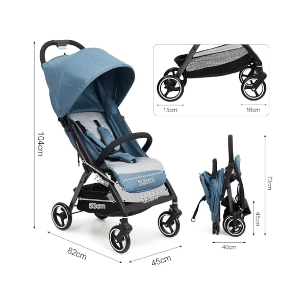 Aptliton Compact Travel Stroller Pushchair from Birth to 22kg (4 Years) – Lightweight One-Hand Fold Buggy with Large Shopping Basket, 175° Recline, 5-Point Harness & EVA Wheels – Cabin Approved