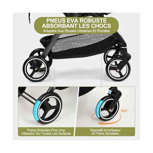 Aptliton Compact Travel Stroller Pushchair from Birth to 22kg (4 Years) – Lightweight One-Hand Fold Buggy with Large Shopping Basket, 175° Recline, 5-Point Harness & EVA Wheels – Cabin Approved