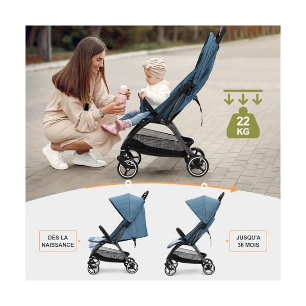 Aptliton Compact Travel Stroller Pushchair from Birth to 22kg (4 Years) – Lightweight One-Hand Fold Buggy with Large Shopping Basket, 175° Recline, 5-Point Harness & EVA Wheels – Cabin Approved