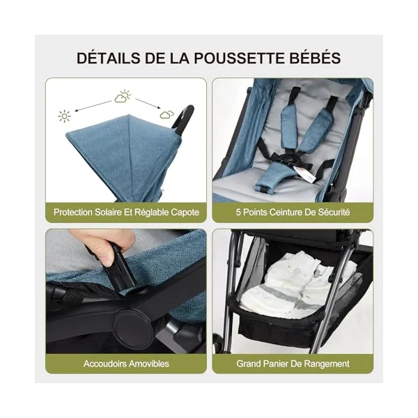 Aptliton Compact Travel Stroller Pushchair from Birth to 22kg (4 Years) – Lightweight One-Hand Fold Buggy with Large Shopping Basket, 175° Recline, 5-Point Harness & EVA Wheels – Cabin Approved