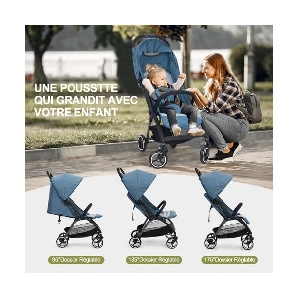 Aptliton Compact Travel Stroller Pushchair from Birth to 22kg (4 Years) – Lightweight One-Hand Fold Buggy with Large Shopping Basket, 175° Recline, 5-Point Harness & EVA Wheels – Cabin Approved