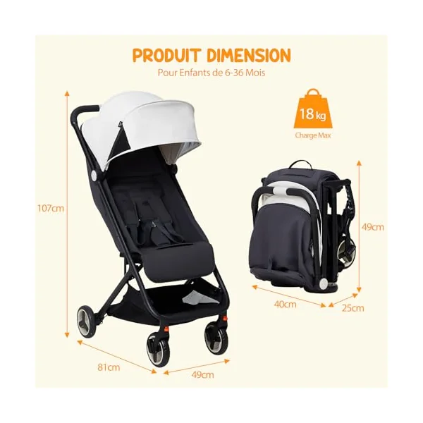 Aptliton Ultra-Compact Travel Stroller, Cabin Approved Pushchair for Baby & Toddler up to 15kg (0-4 Years), Lightweight Fold, Recline 95-150°, Compact Stroller for Airplane Travel