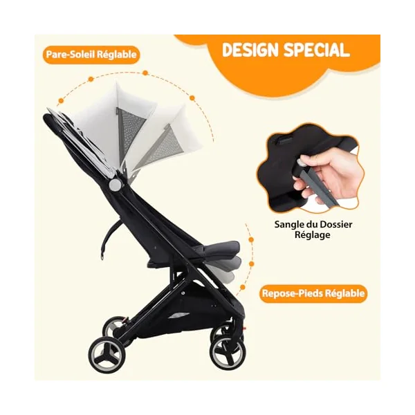 Aptliton Ultra-Compact Travel Stroller, Cabin Approved Pushchair for Baby & Toddler up to 15kg (0-4 Years), Lightweight Fold, Recline 95-150°, Compact Stroller for Airplane Travel