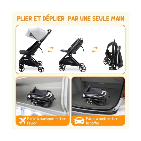 Aptliton Ultra-Compact Travel Stroller, Cabin Approved Pushchair for Baby & Toddler up to 15kg (0-4 Years), Lightweight Fold, Recline 95-150°, Compact Stroller for Airplane Travel