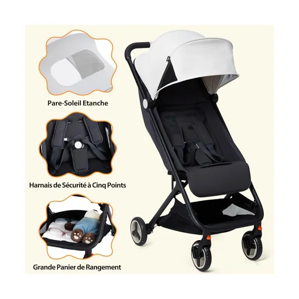Aptliton Ultra-Compact Travel Stroller, Cabin Approved Pushchair for Baby & Toddler up to 15kg (0-4 Years), Lightweight Fold, Recline 95-150°, Compact Stroller for Airplane Travel