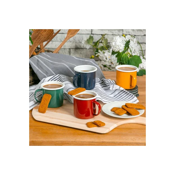 Argon Tableware 375ml Enamel Mugs - Yellow - Set of 12 Metal Drinking Cups Coffee Teacup Mug Set Hot, Cold Drinks Cups