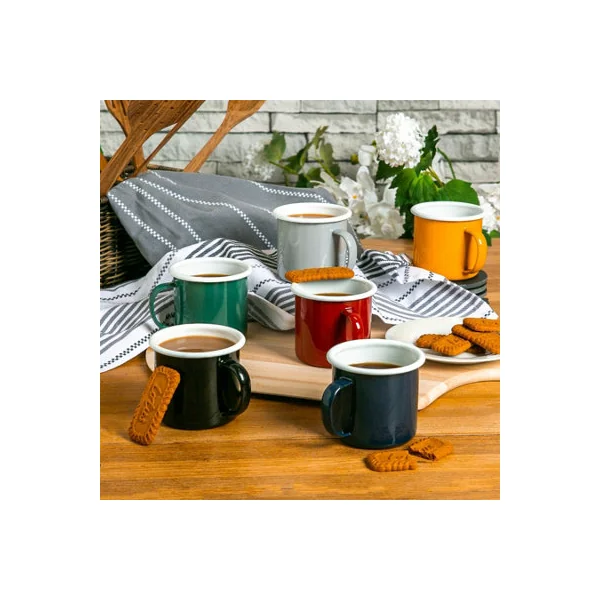 Argon Tableware 375ml Enamel Mugs - Yellow - Set of 12 Metal Drinking Cups Coffee Teacup Mug Set Hot, Cold Drinks Cups