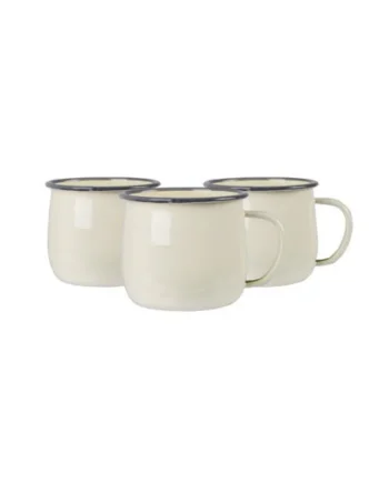 Argon Tableware Coloured Enamel Belly Mugs - 375ml - Cream/Grey - Pack of 6