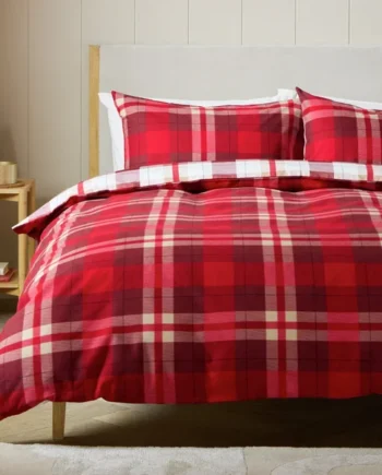 Argos Home Brushed Cotton Check Red Bedding Set - Single