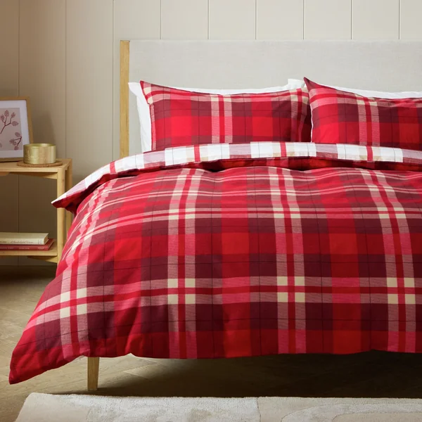 Argos Home Brushed Cotton Check Red Bedding Set - Single