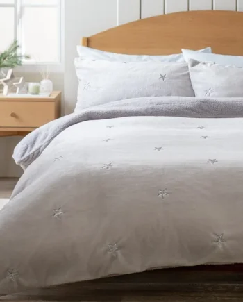 Argos Home Embroidery Star Fleece Grey Bedding Set - Single