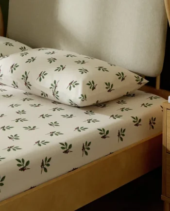 Argos Home Foliage Printed Cream Fitted Sheet - Single
