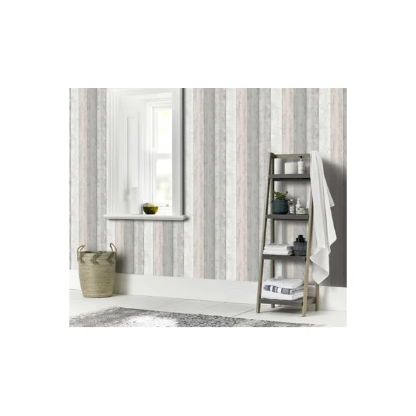 Arthouse Painted Wood Pink and Grey Wallpaper