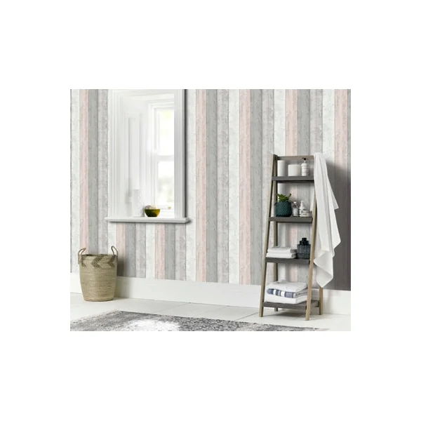 Arthouse Painted Wood Pink and Grey Wallpaper
