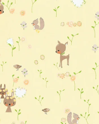 A.S CREATION WOODLAND ANIMALS GIRLS BOYS & WALLPAPER YELLOW BROWN GREEN 36988-2