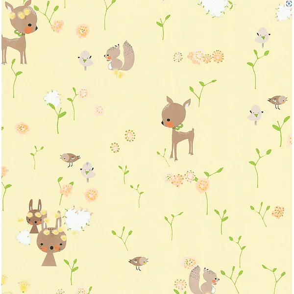 A.S CREATION WOODLAND ANIMALS GIRLS BOYS & WALLPAPER YELLOW BROWN GREEN 36988-2